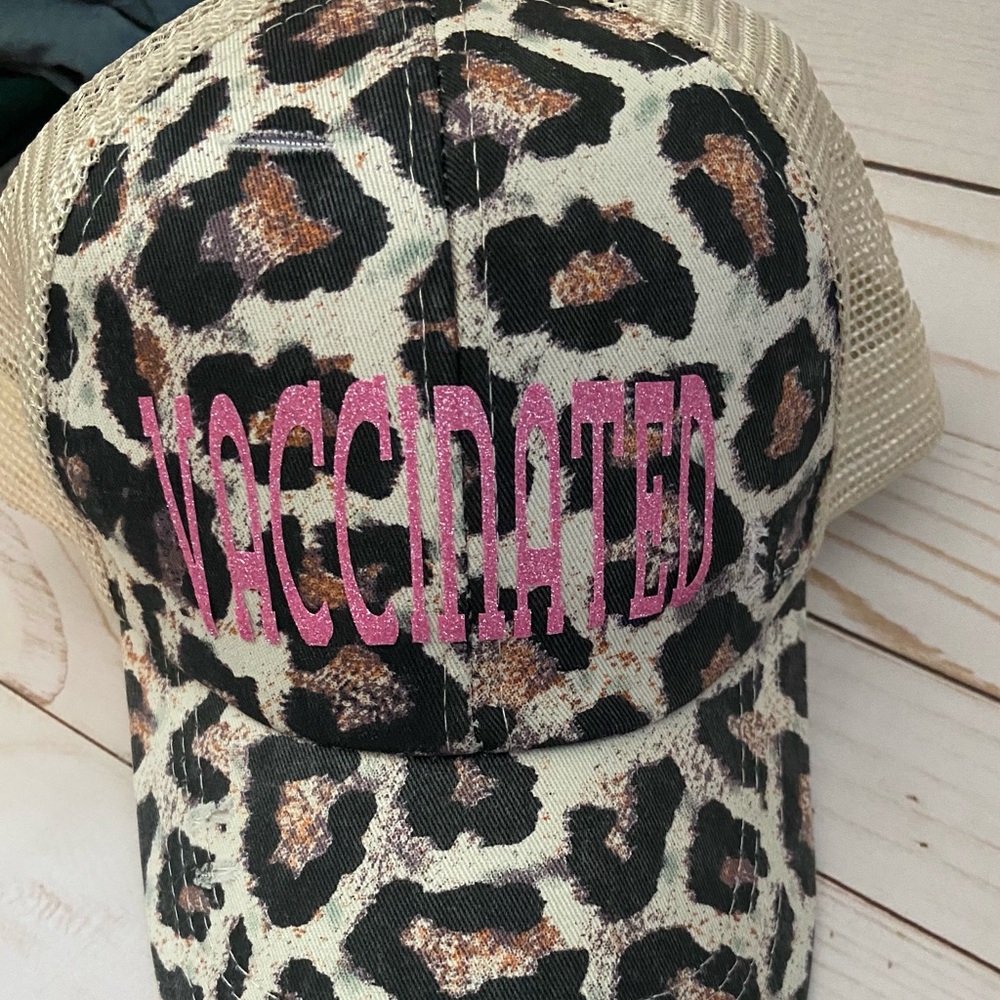 Vaccinated leopard print hat. New!